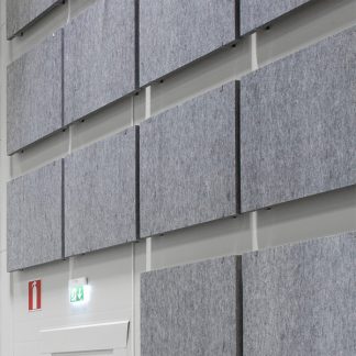 Billede af Effekt vægpaneler til opsætning enten tæt mod væggen, eller med luft bagved. Panelerne vil omgående ændre lydniveauet i lokalet, da kernematerialet vil absorbere en del af lyden. Fremstillet af genbrugsplast, og uden lim eller kemikalier.