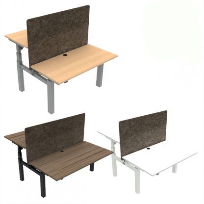 Billede af Dobbelt hæve sænkebord fra Conset til to arbejdsstationer. Ansigt-til ansigt skrivebord med individuel højde justering, og med en bordskærm som ekstra tilbehør.