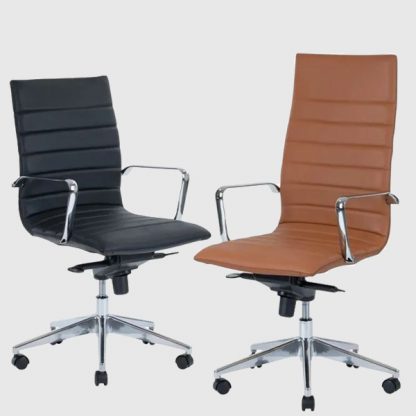 Billede af Budgetvenlig mødestol i flot og let amerikansk design. Stolen fås med høj eller mellemhøj ryg, og i sort eller cognac farvet læder.