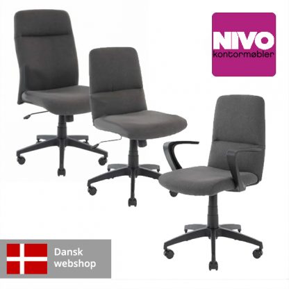 Billede af Prisvenlig kontorstol med fuldpolstret sæde og ryg. Stolen fås med høj eller lav ryg, og du kan vælge mellem tre modeller.