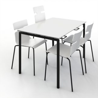 Billede af Zignal kantinebord, et flot bord med "svævende" bordplade. Stellet er sort lakeret, bordplade i Decor laminat. Lige ABS kant. 2 længder.