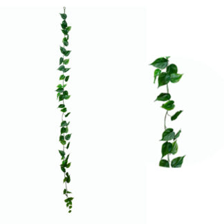 Billede af Guldrankekrans, en kunstig bladranke, der er vedligeholdelsesfri. 180 cm i længden, hvilket gør den velegnet til at fylde ud i større plantepotter.